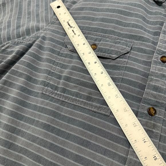 Carhartt Blue Striped Men 2XL Loose Short Sleeve Button Down Chambray Work Shirt - Picture 7 of 10